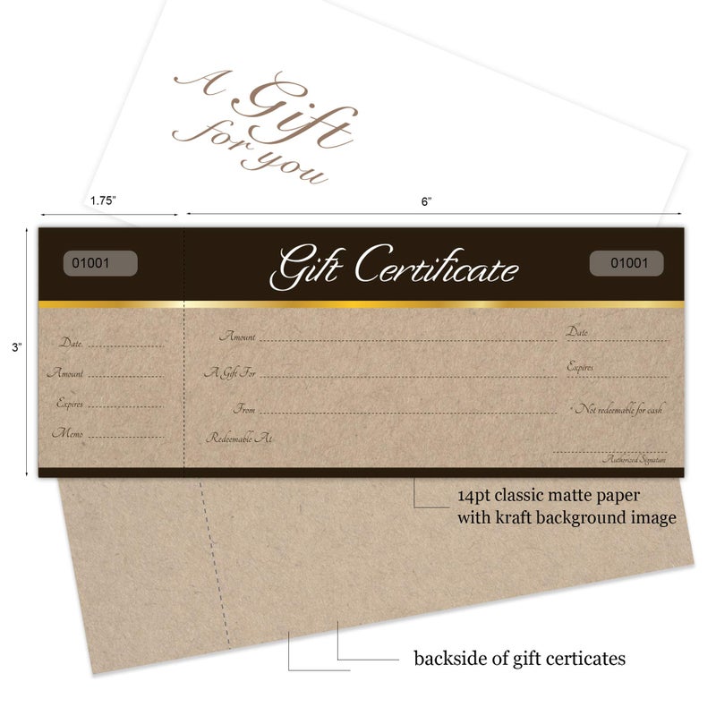IMPACTONLINEPRINTING Blank Gift Certificates 25 set- Sephia on Kraft Image - Comes with Free matching Envelopes - Gift Coupons,Vouchers for Small Business - Image 2